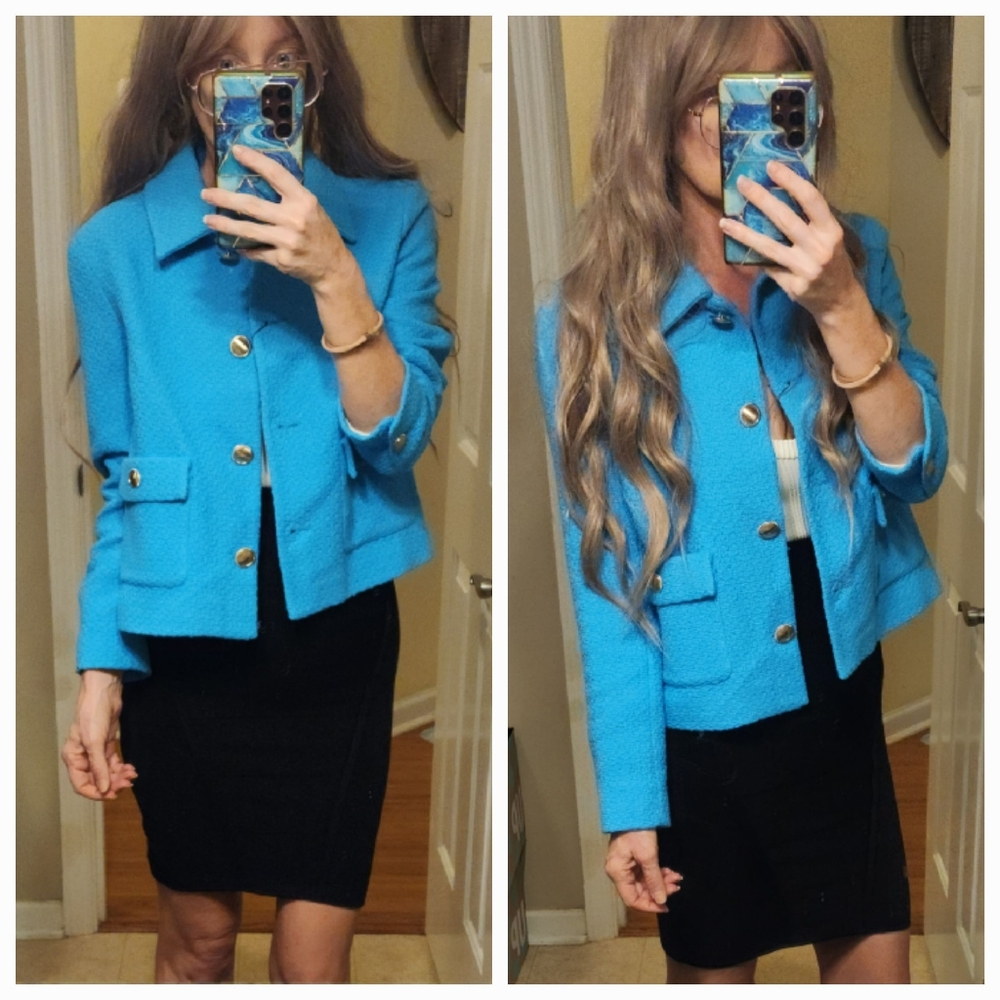 NWT Zara Bright Blue Tweed Blazer Jacket